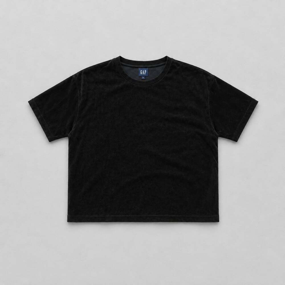 Gap Velour T-Shirt Size L Black Boxy Short Sleeve Crew Neck Top